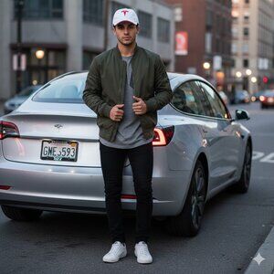 Tesla Motors Official Logo Embroidered Baseball Cap - White & Red